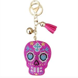 NWT Bling Sugar Skull Day of the Dead Skull Puffy Keychain or Bag Charm!